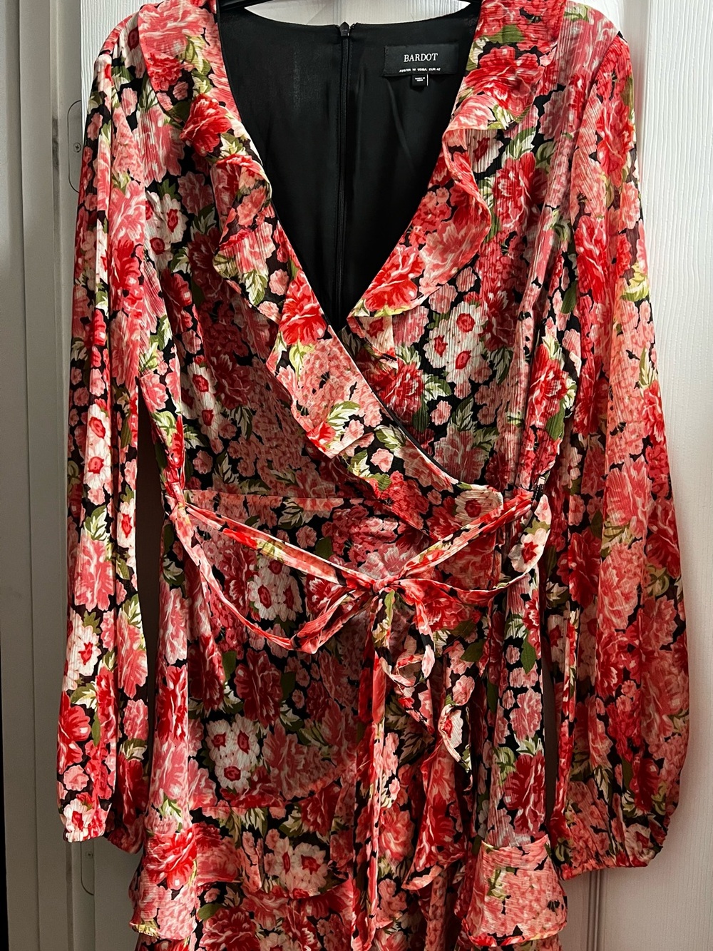 Bardot Red and Pink Floral Wrap Dress